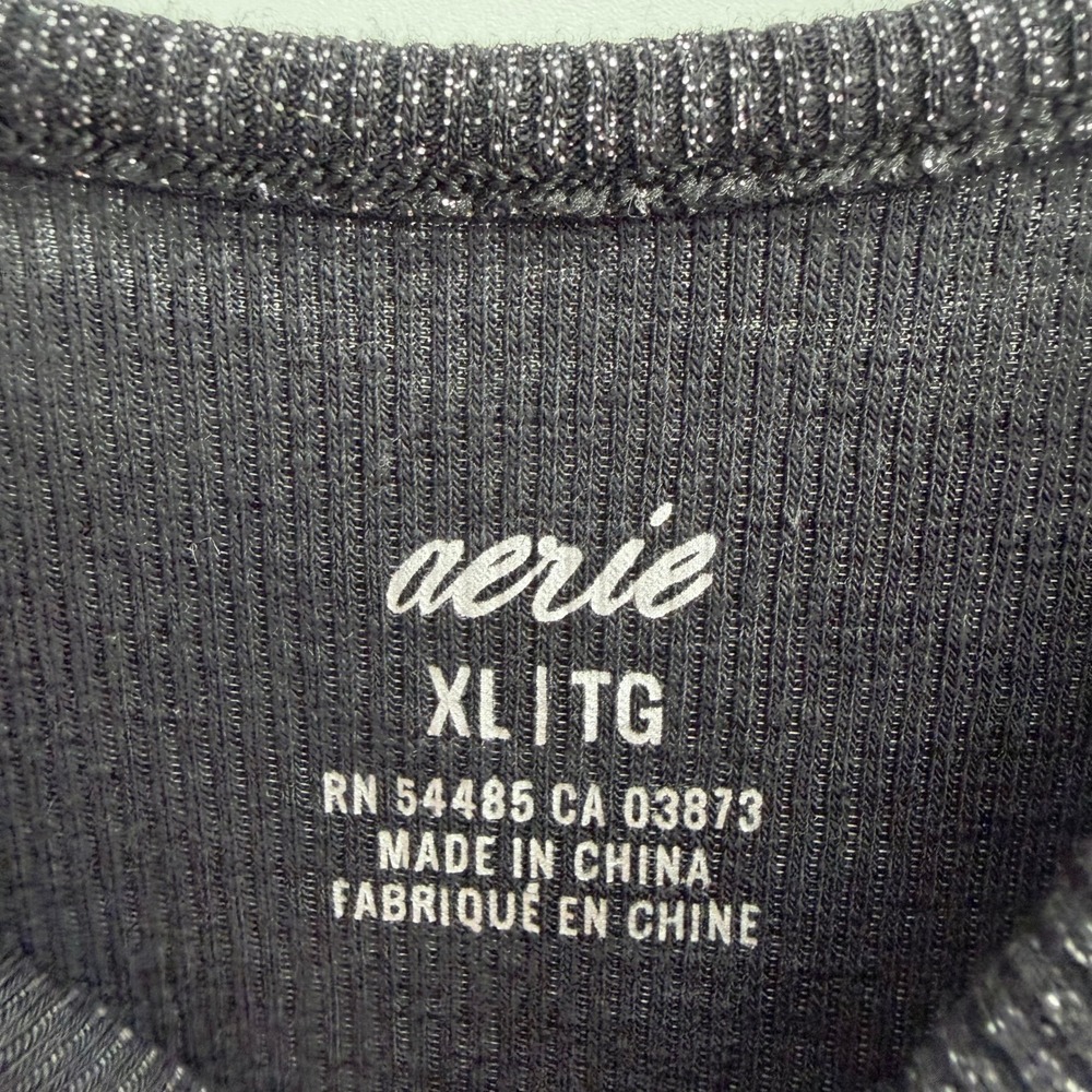 Aerie No Party Needed Maxi Dress XL Metallic Black Ribbed Shimmer Stretch - Picture 5 of 11